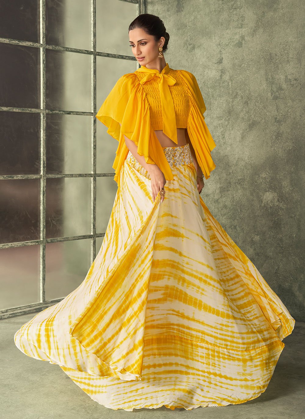 Lehenga Choli Georgette Silk Yellow Print Lehenga Choli