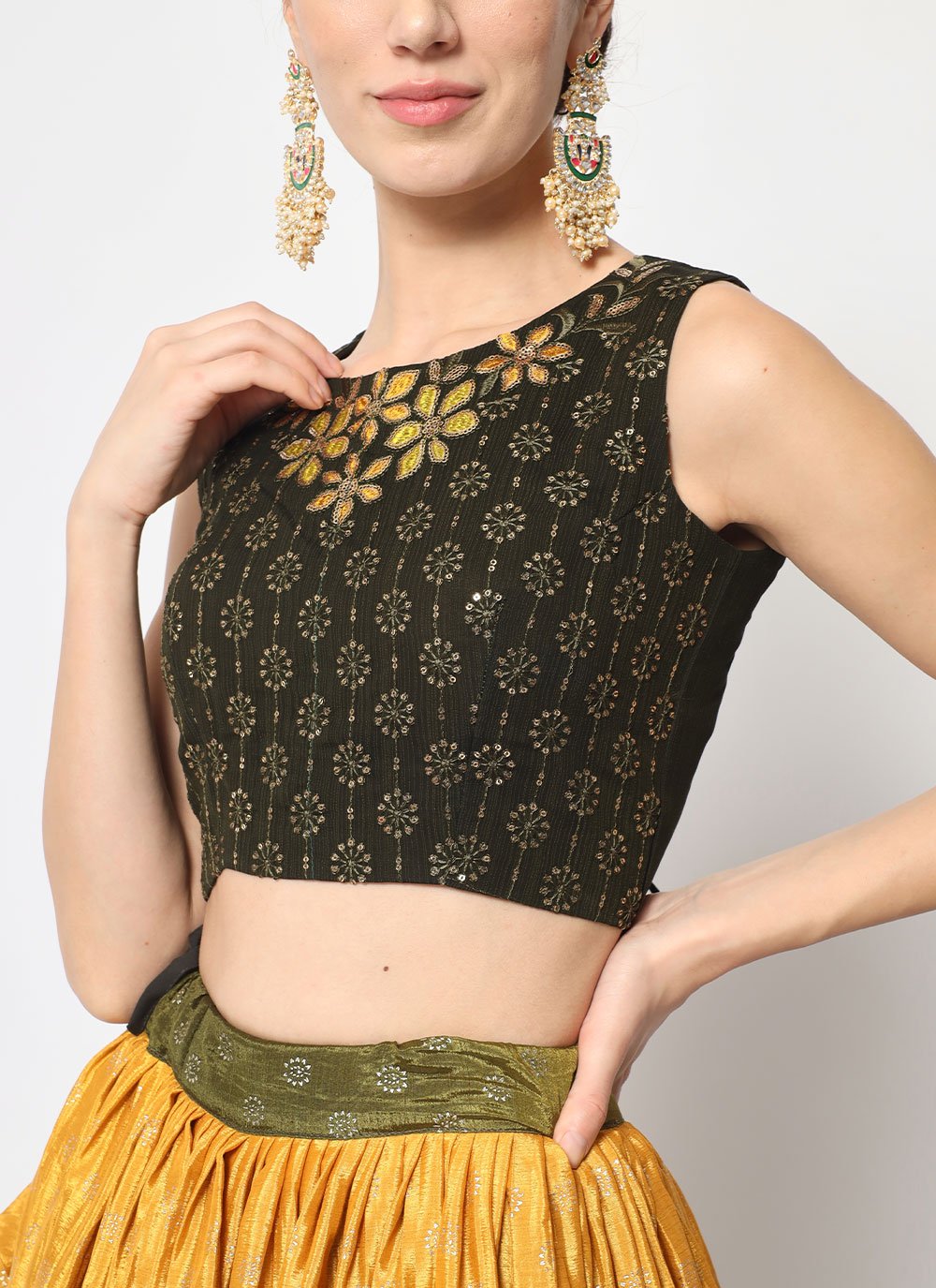 Lehenga Choli Chinon Silk Green Embroidered Lehenga Choli