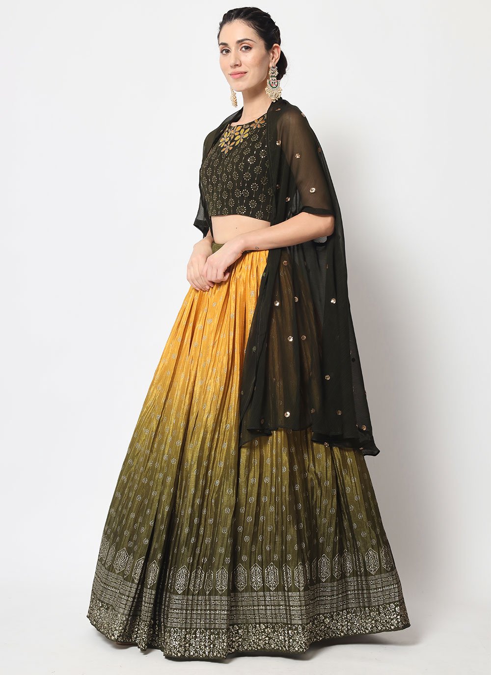 Lehenga Choli Chinon Silk Green Embroidered Lehenga Choli