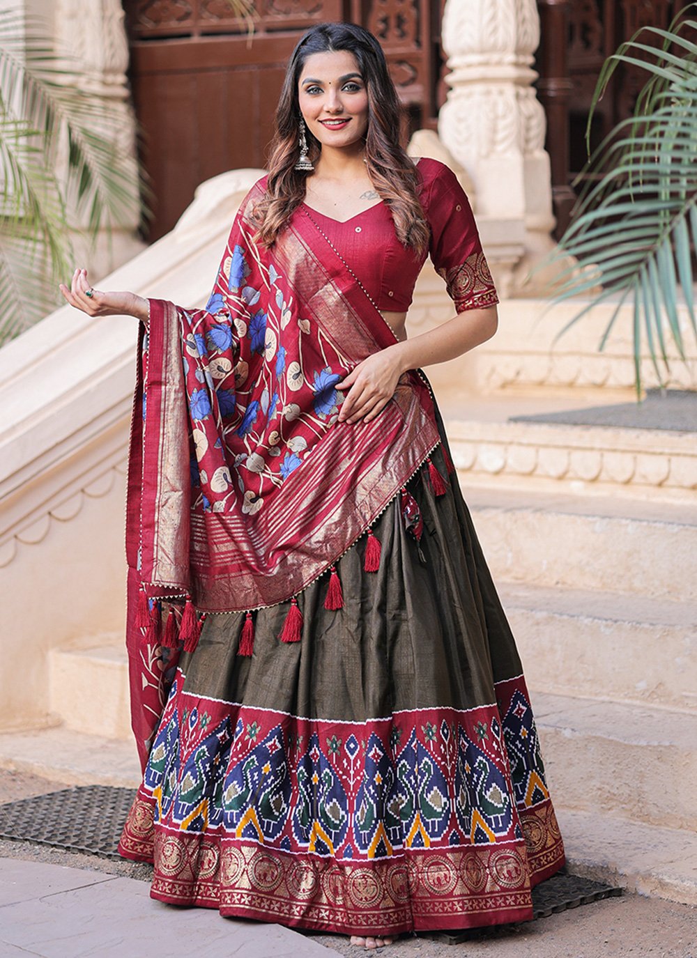 Lehenga Choli Silk Multi Colour Foil Print Lehenga Choli