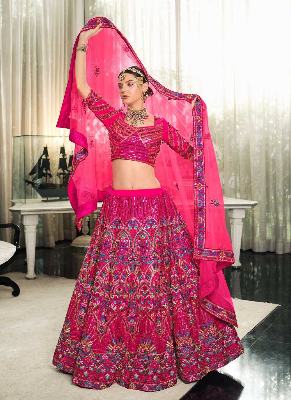 Lehenga Choli Silk Pink Embroidered Lehenga Choli