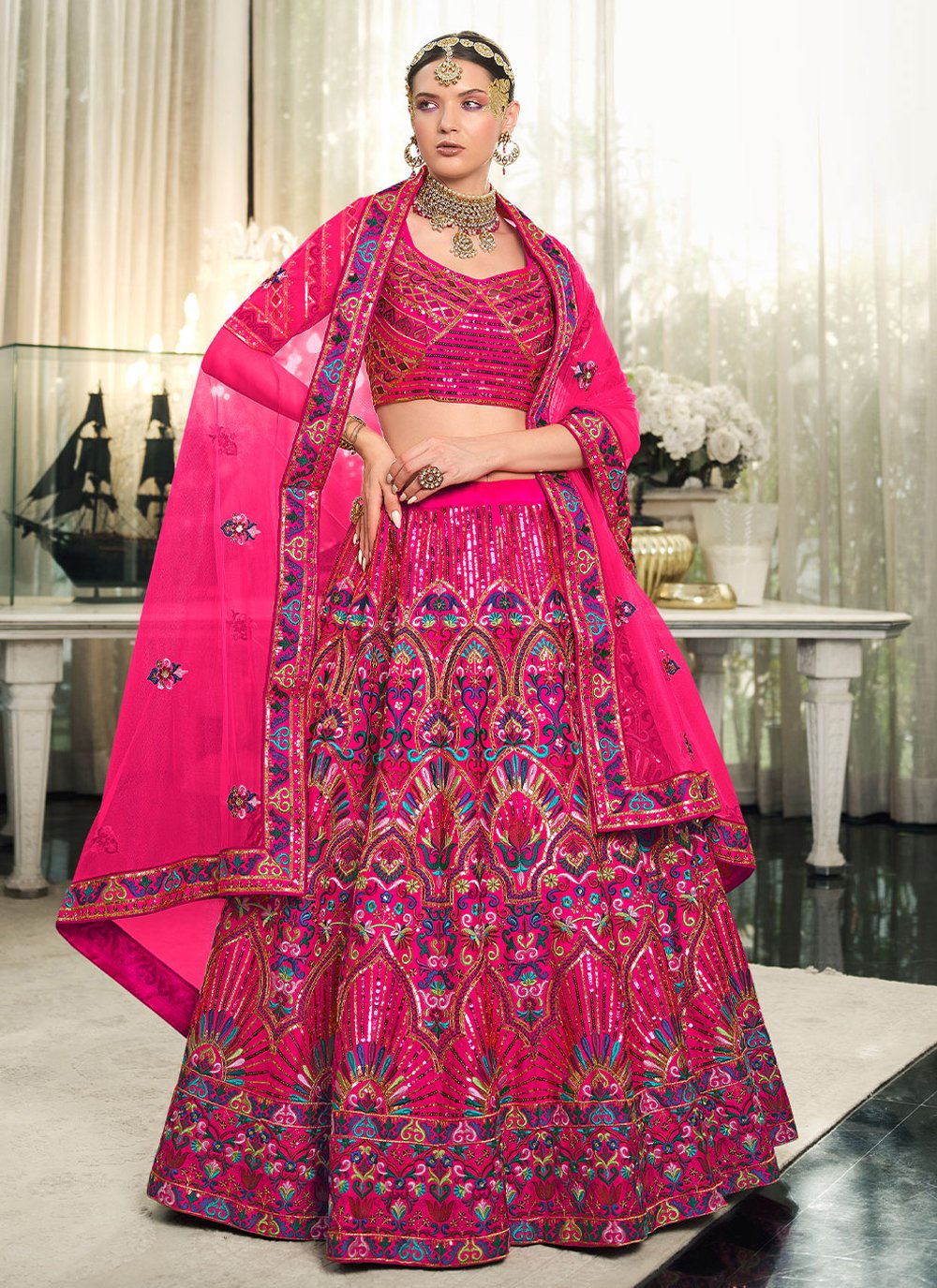 Lehenga Choli Silk Pink Embroidered Lehenga Choli