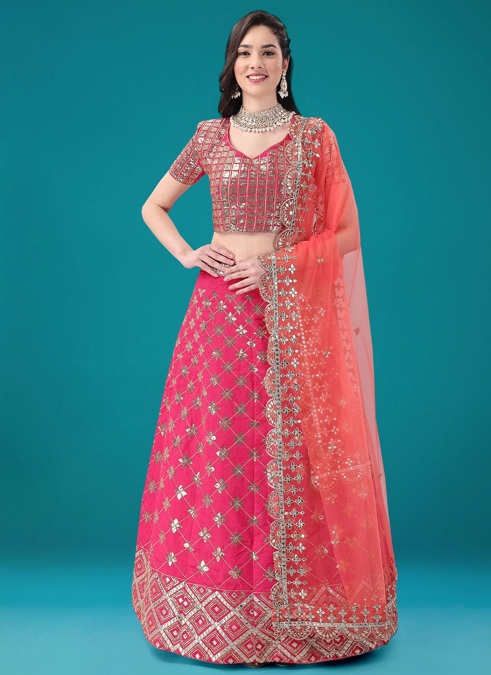 Lehenga Choli Silk Pink Embroidered Lehenga Choli