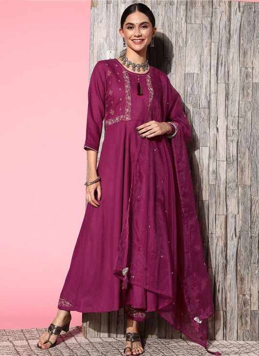Salwar Suit Silk Purple Embroidered Salwar Kameez