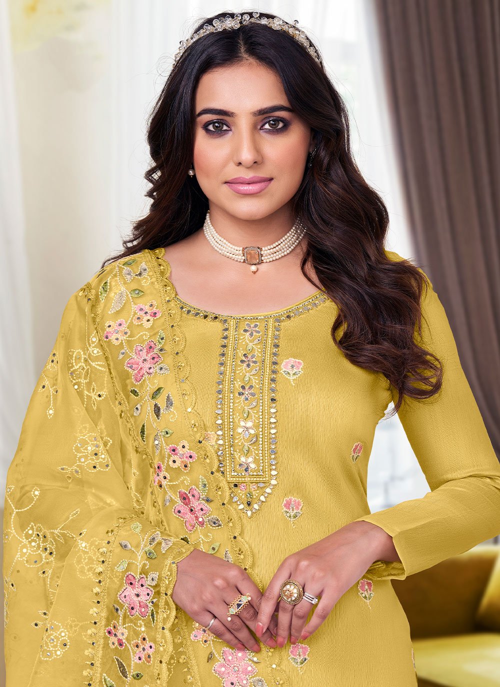 Salwar Suit Silk Viscose Yellow Embroidered Salwar Kameez