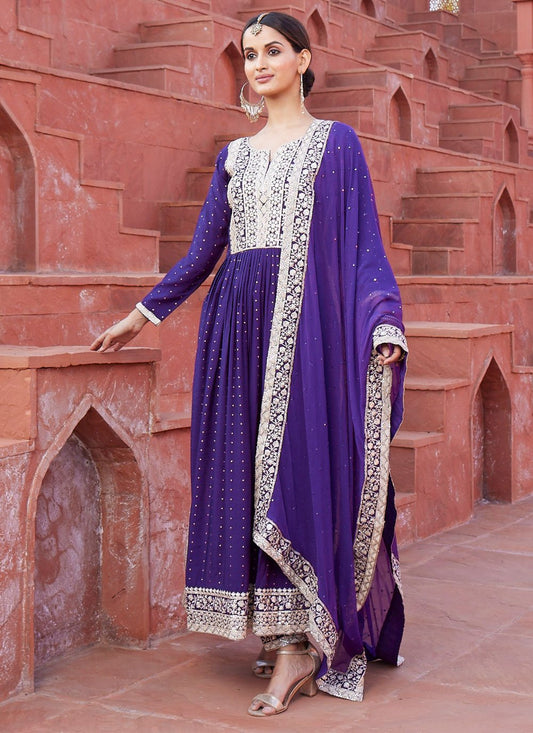 Trendy Suit Silk Violet Embroidered Salwar Kameez