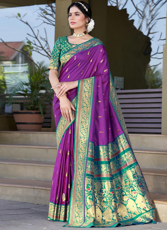 Trendy Saree Silk Purple Woven Saree