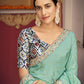 Trendy Saree Silk Aqua Blue Foil Print Saree