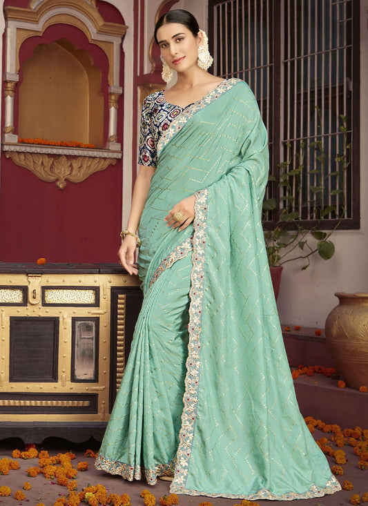 Trendy Saree Silk Aqua Blue Foil Print Saree