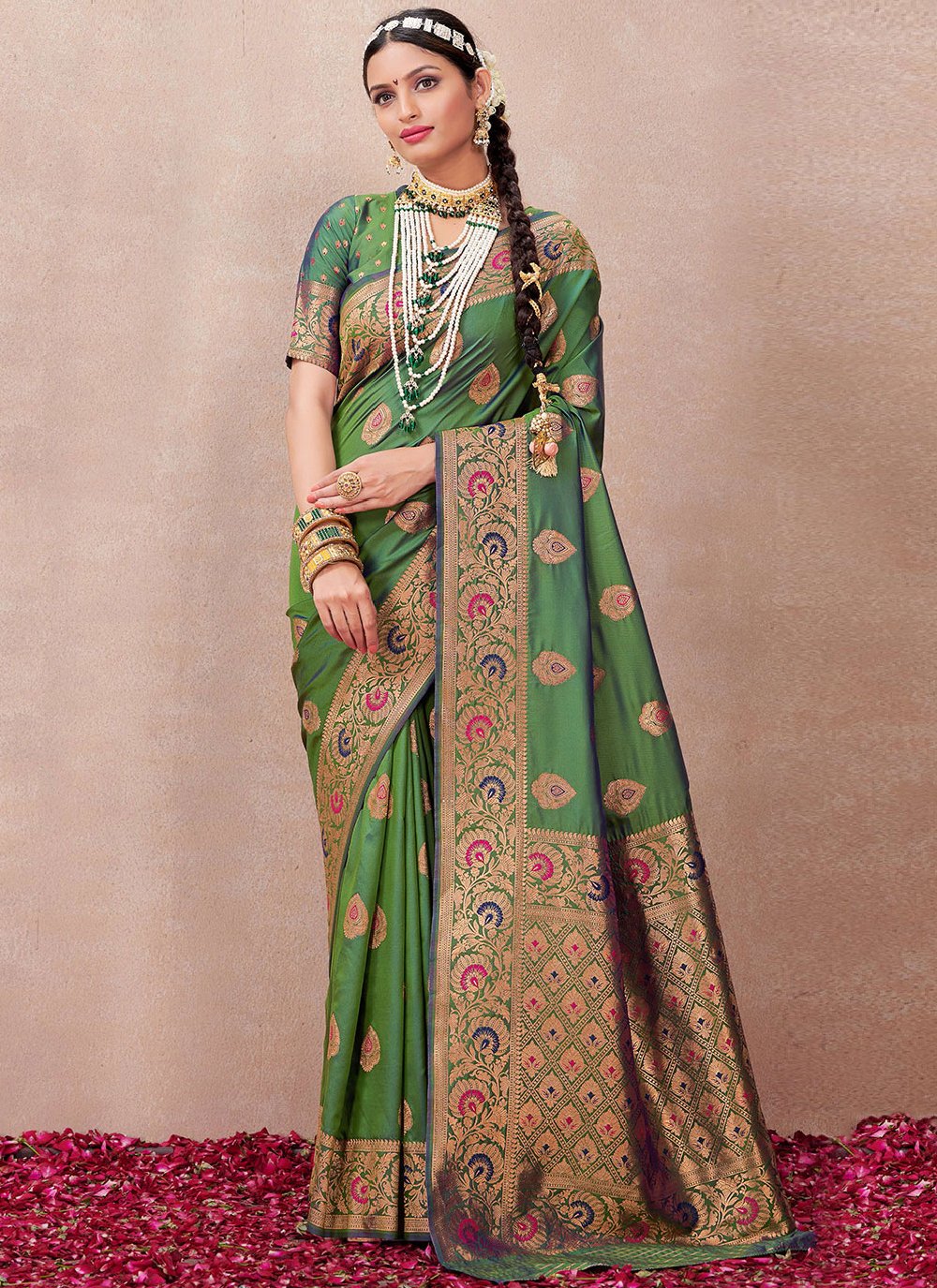 Trendy Saree Silk Green Woven Saree