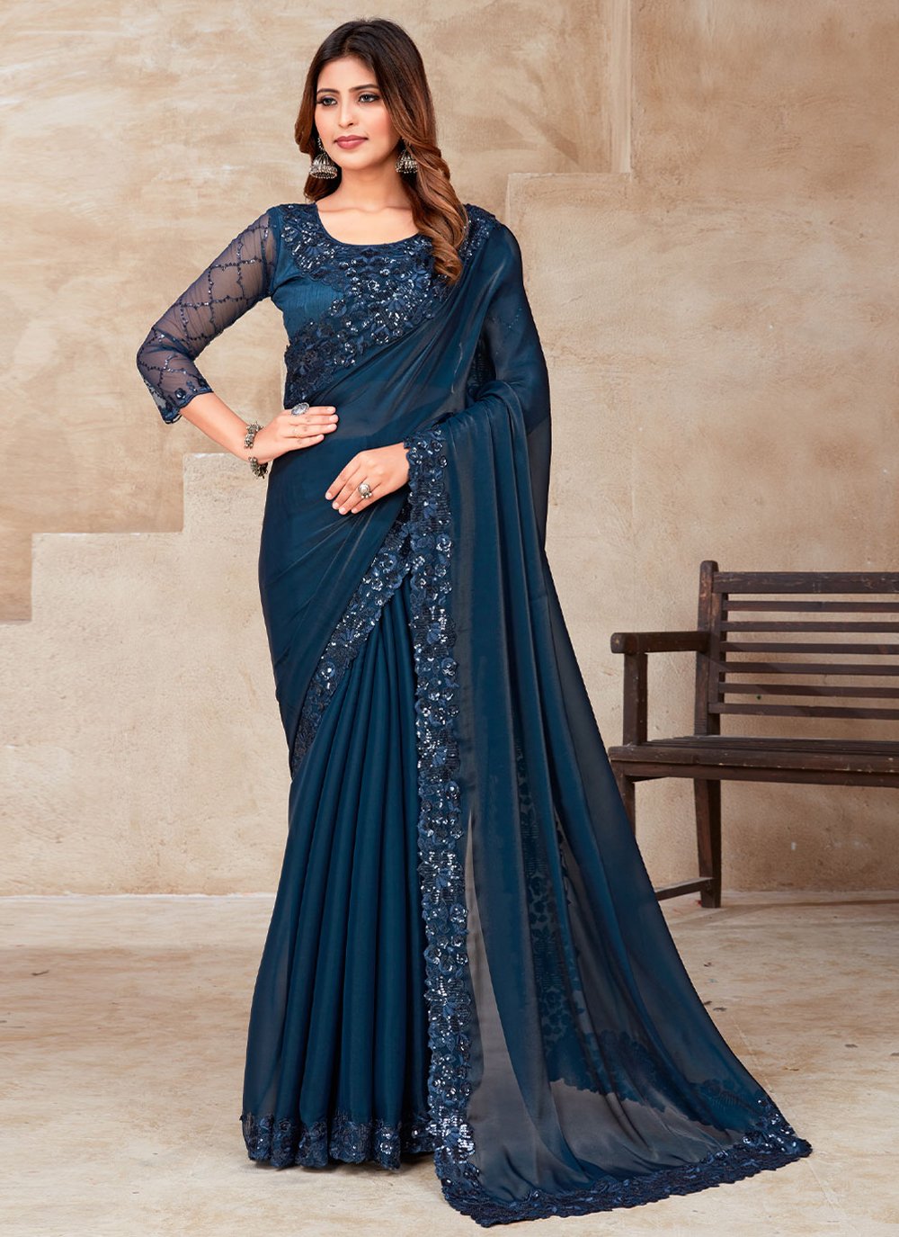 Trendy Saree Silk Blue Patch Border Saree