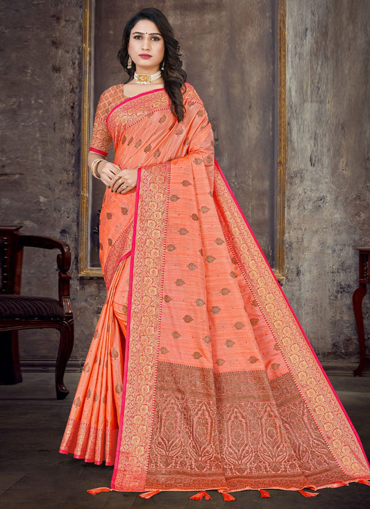 Trendy Saree Silk Peach Weaving Saree