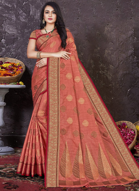 Trendy Saree Silk Peach Weaving Saree