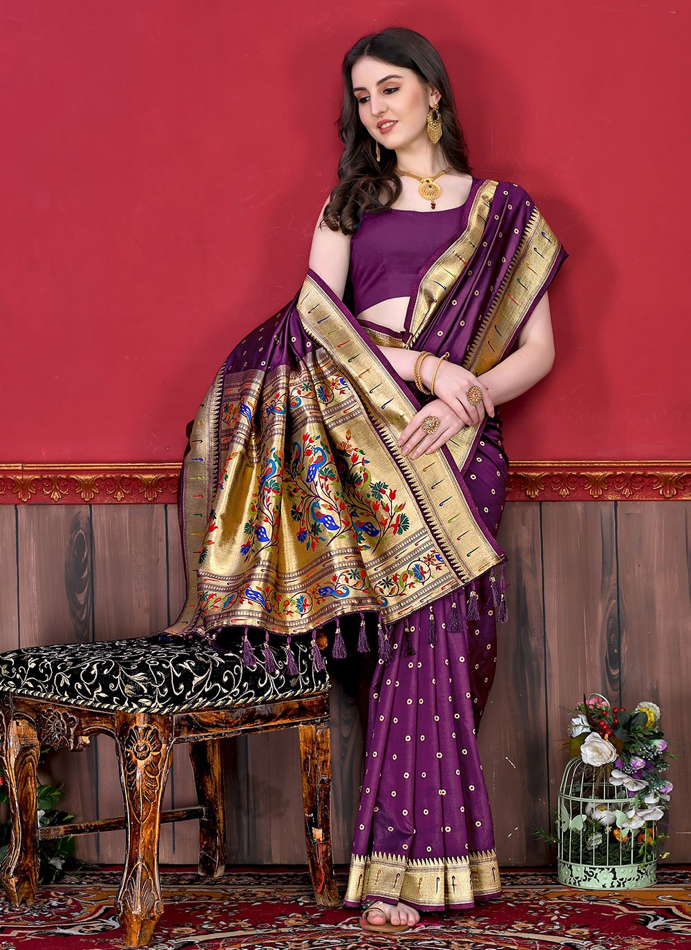 Trendy Saree Silk Purple Patch Border Saree