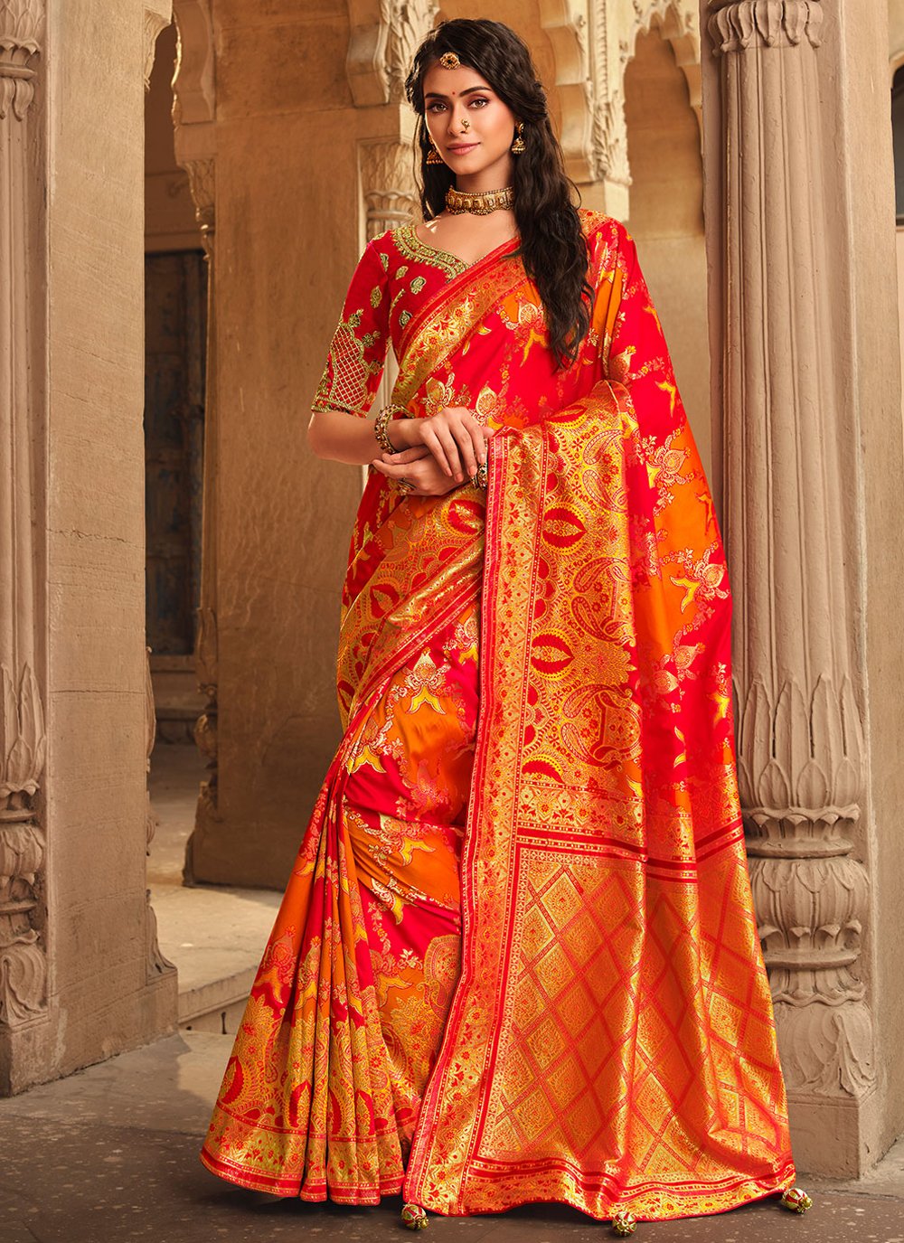 Trendy Saree Silk Red Weaving Saree