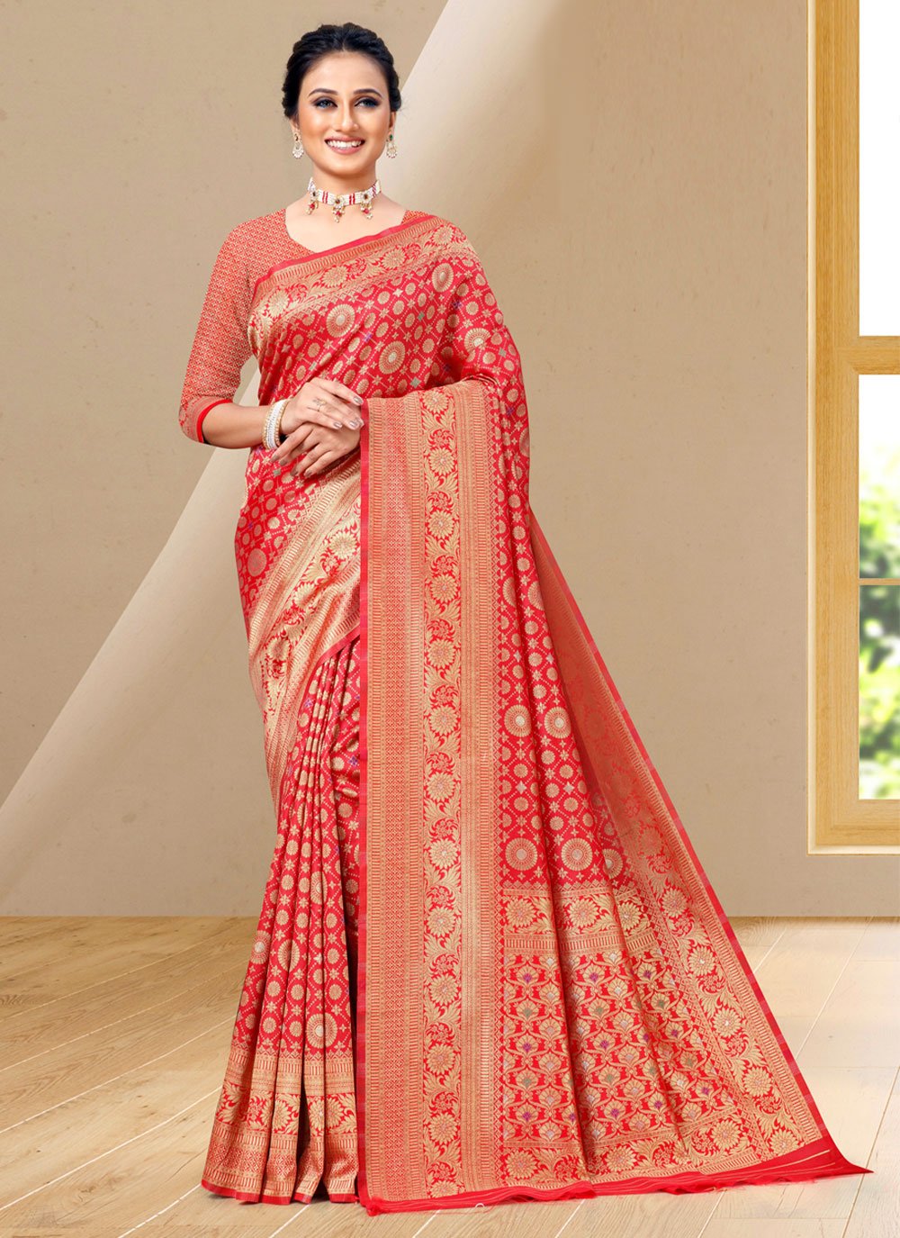 Trendy Saree Silk Red Woven Saree