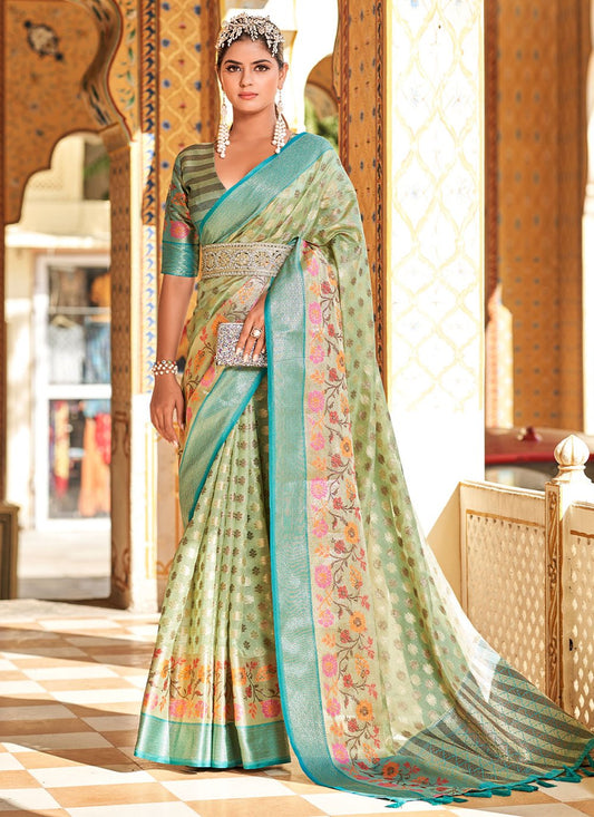 Trendy Saree Silk Tissue Sea Green Weaving Saree