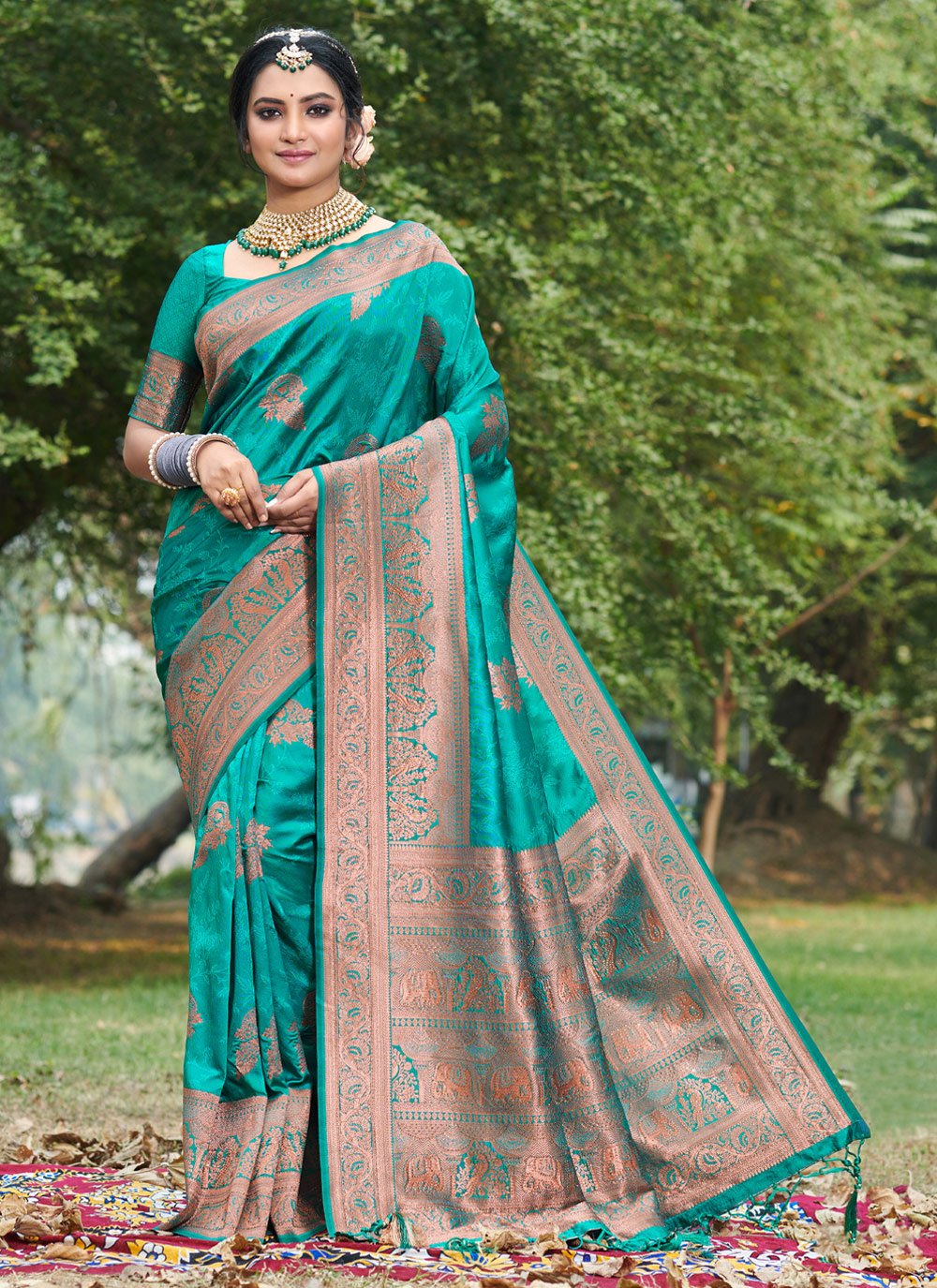 Trendy Saree Silk Turquoise Weaving Saree