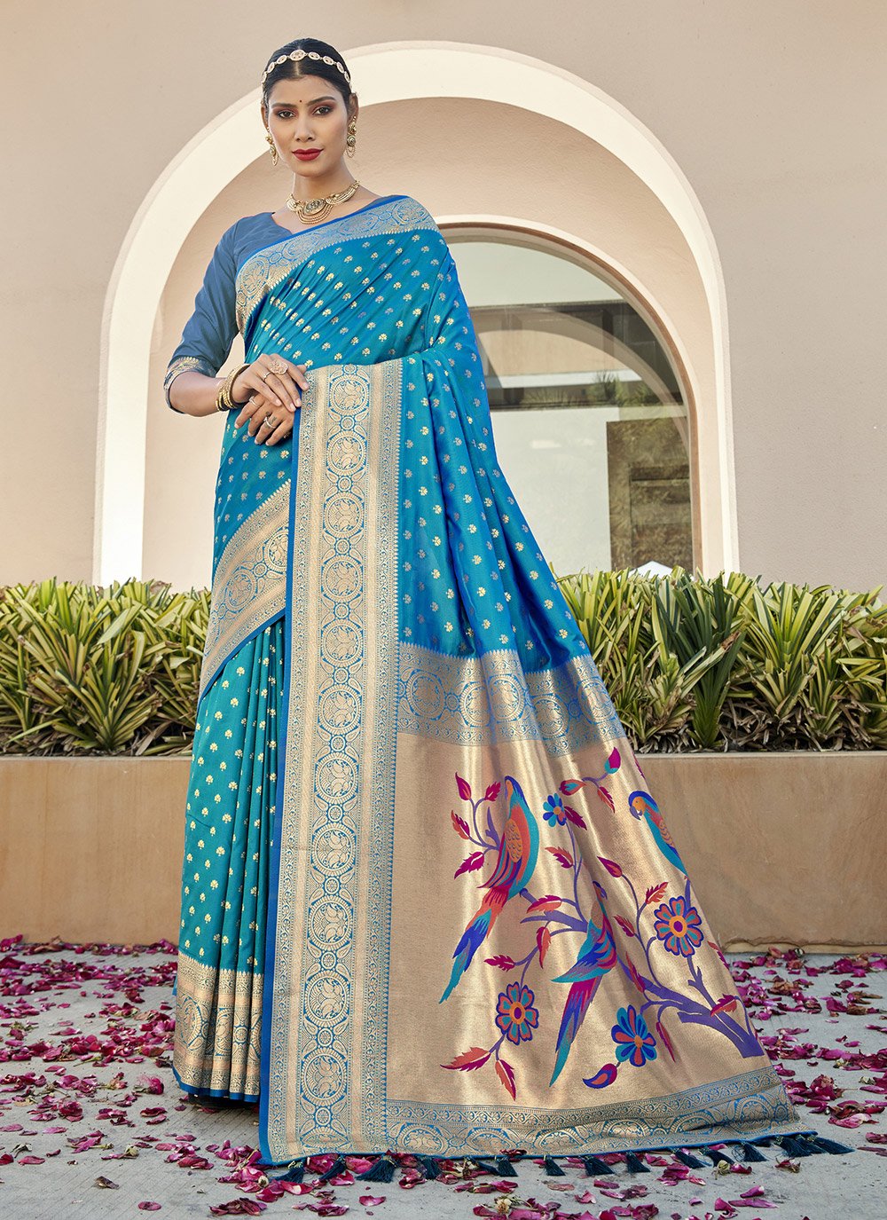 Traditional Saree Silk Turquoise Weaving Saree