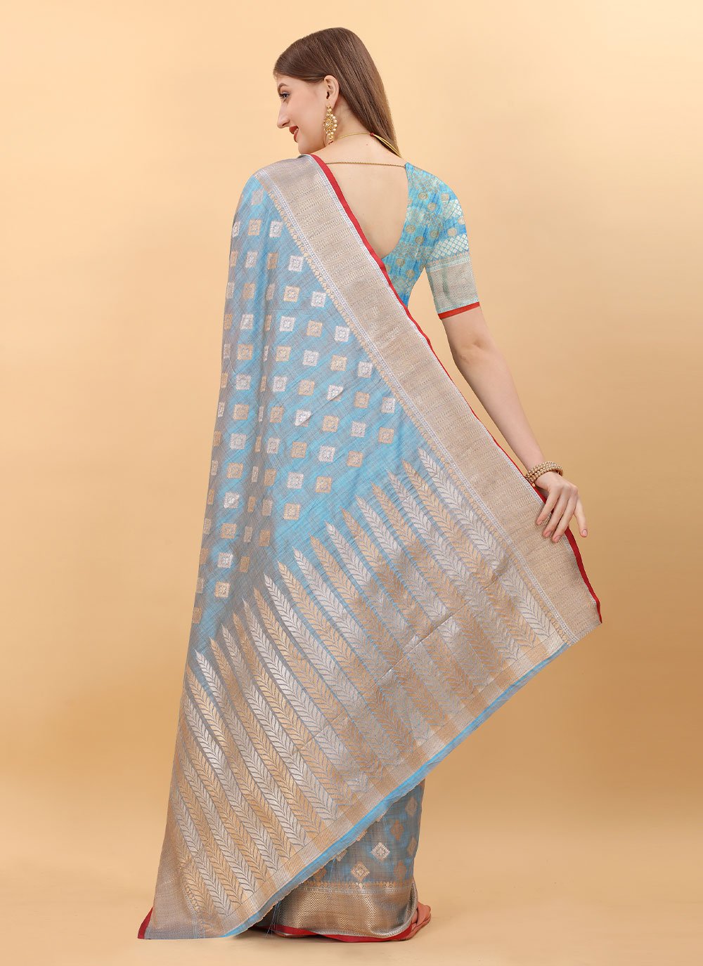 Contemporary Silk Aqua Blue Weaving Saree