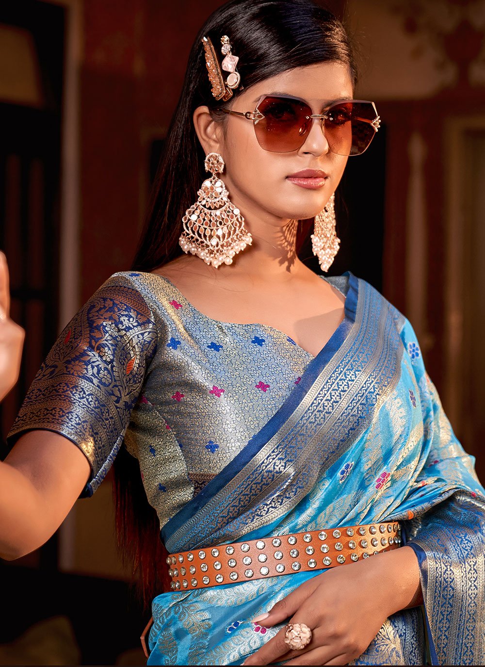 Classic Silk Tissue Blue Weaving Saree