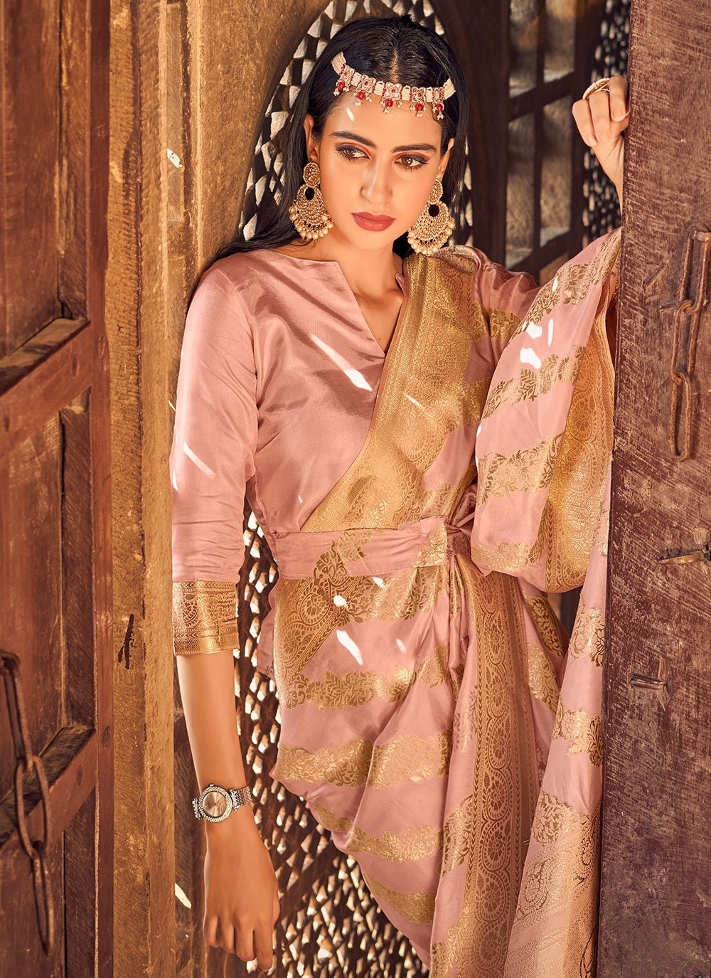 Classic Silk Viscose Peach Weaving Saree