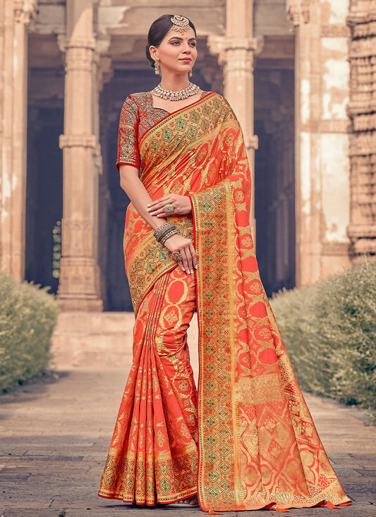 Contemporary Silk Orange Weaving Saree
