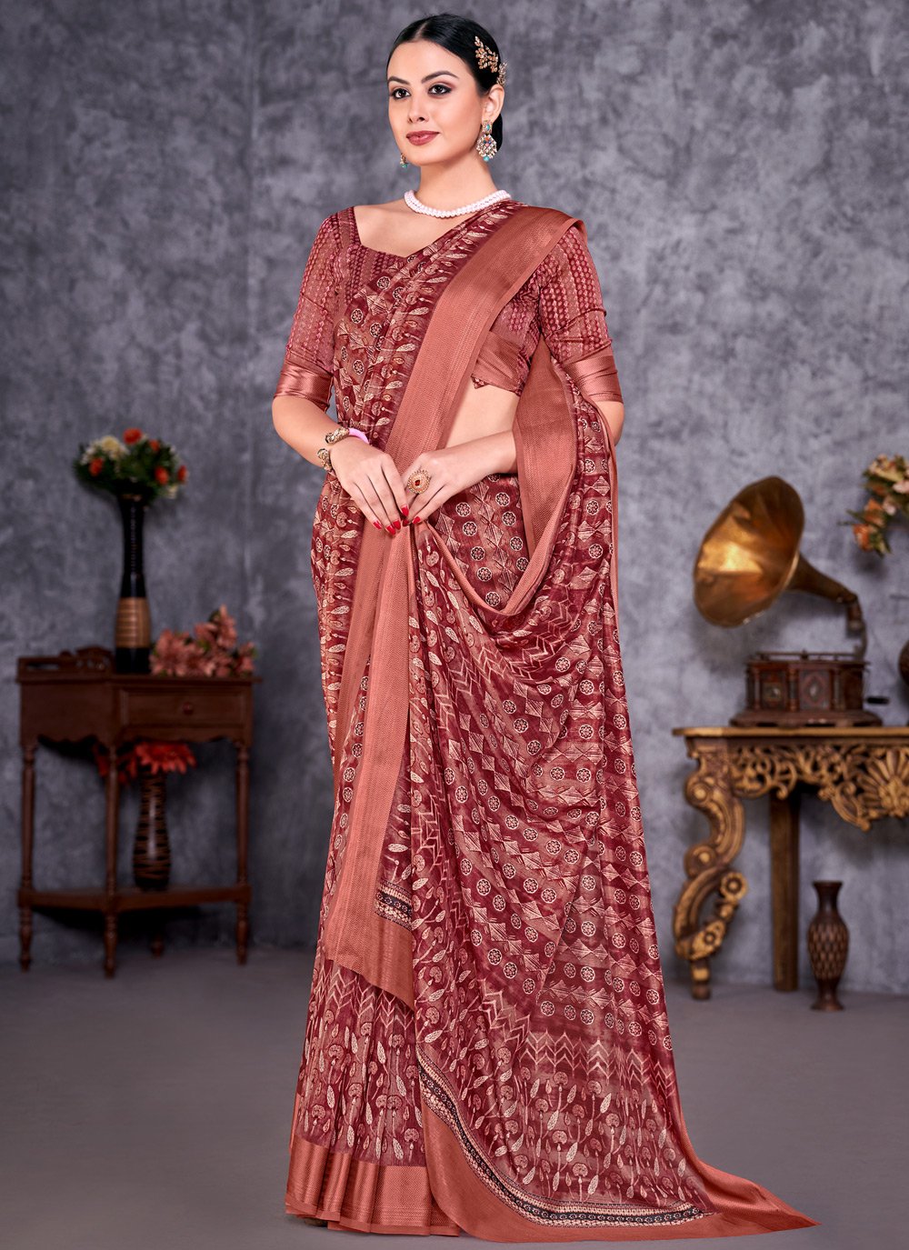 Contemporary Silk Maroon Weaving Saree