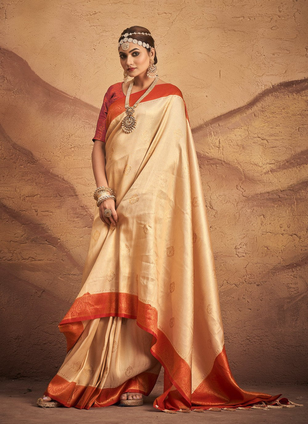 Classic Silk Cream Weaving Saree