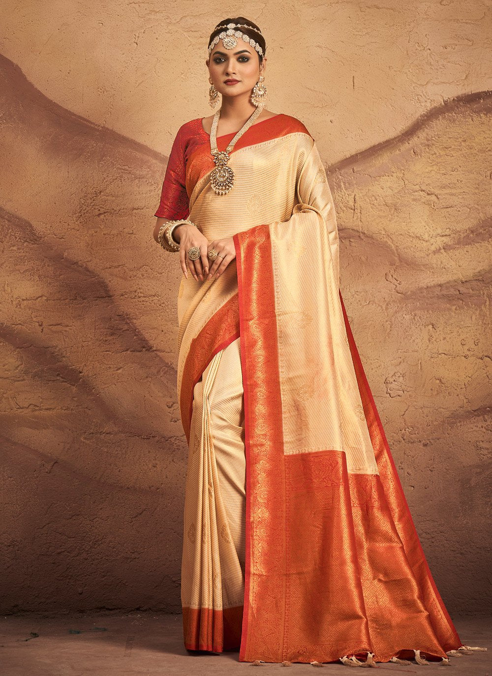 Classic Silk Cream Weaving Saree