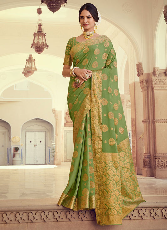 Designer Chiffon Silk Green Weaving Saree