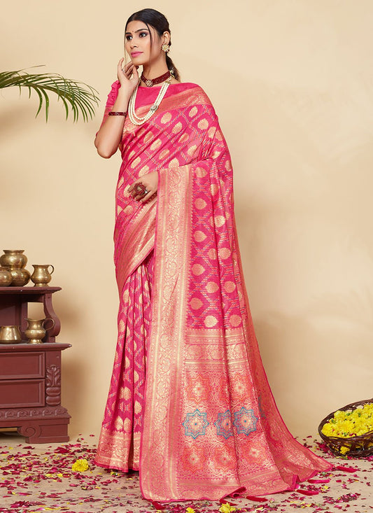 Designer Silk Pink Weaving Saree