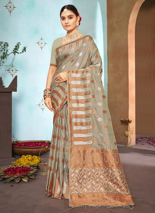 Traditional Saree Silk Grey Weaving Saree