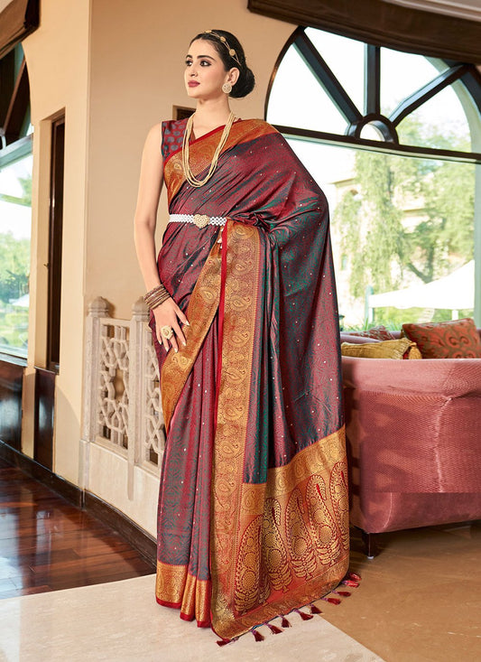 Traditional Saree Silk Maroon Weaving Saree