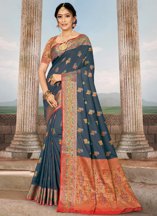 Traditional Saree Silk Grey Embroidered Saree