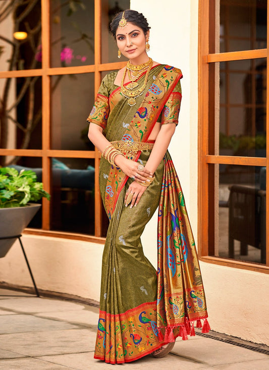 Traditional Saree Silk Green Weaving Saree