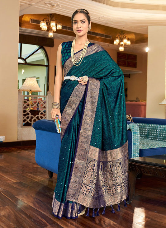 Traditional Saree Silk Teal Weaving Saree