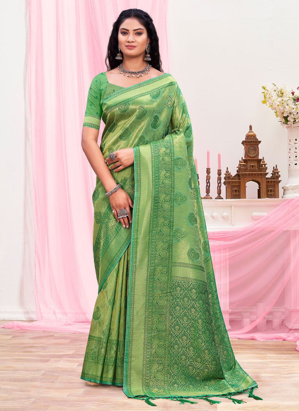 Traditional Saree Silk Green Weaving Saree