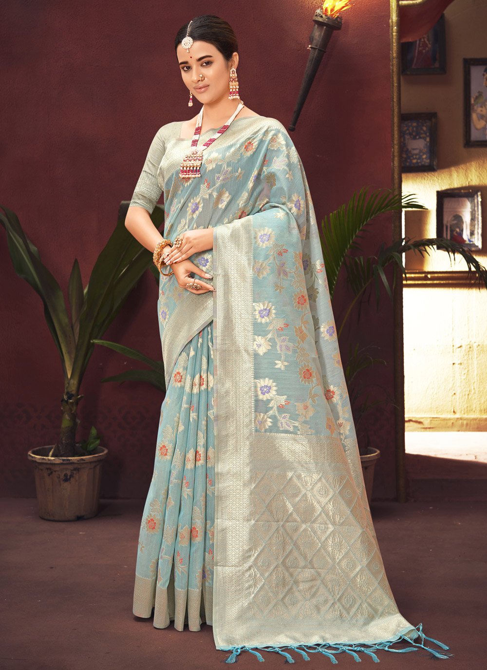 Designer Silk Grey Weaving Saree