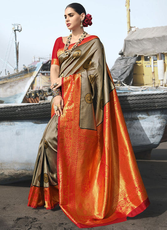 Contemporary Silk Grey Weaving Saree