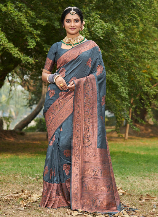 Trendy Saree Silk Grey Weaving Saree