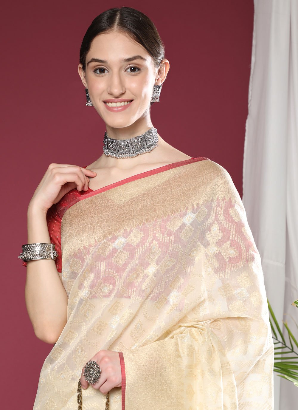 Classic Organza Silk Off White Weaving Saree