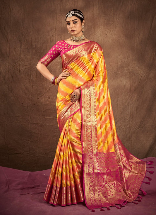 Traditional Saree Silk Orange Yellow Weaving Saree