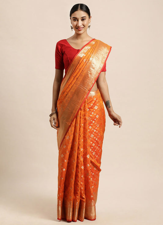 Trendy Saree Silk Orange Weaving Saree