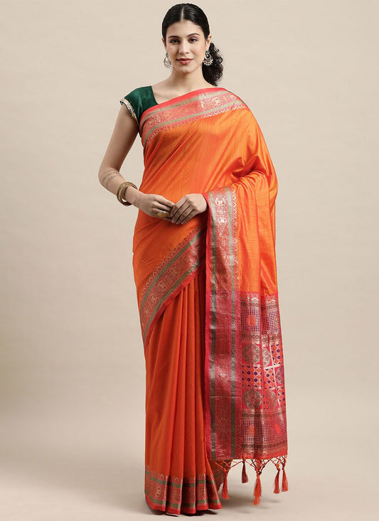 Trendy Saree Silk Orange Weaving Saree