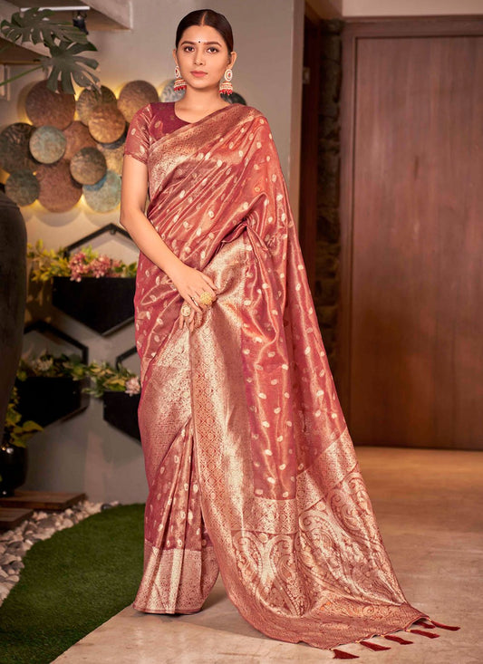 Classic Silk Pink Weaving Saree