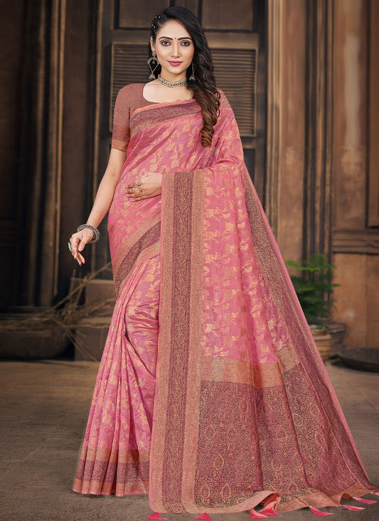 Trendy Saree Organza Silk Pink Weaving Saree