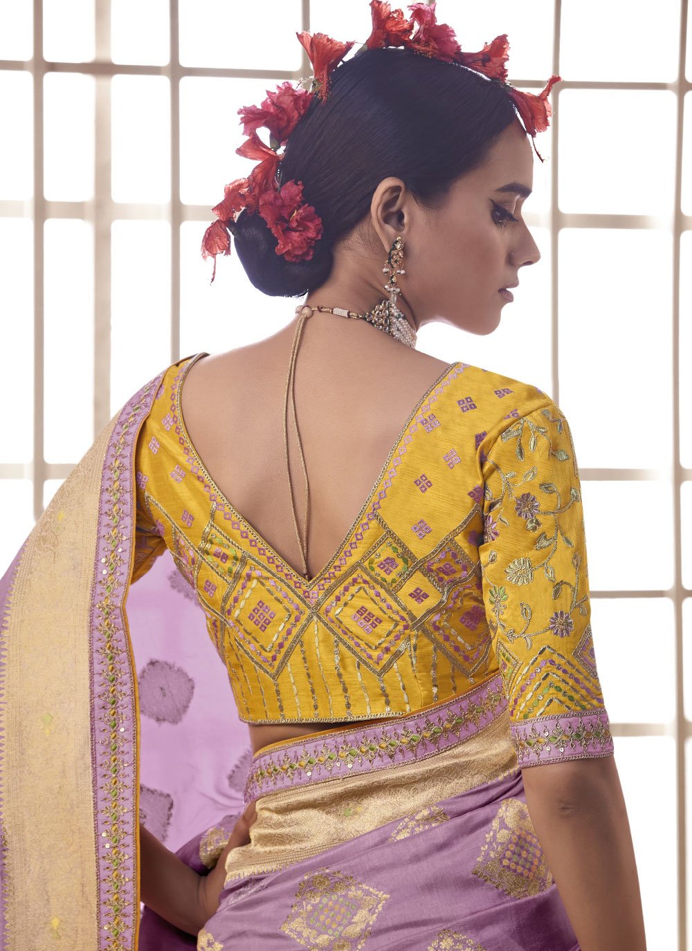 Designer Silk Purple Embroidered Saree