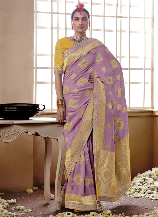 Designer Silk Purple Embroidered Saree