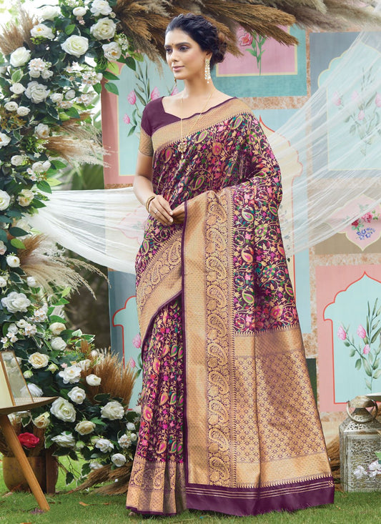 Trendy Saree Silk Purple Weaving Saree